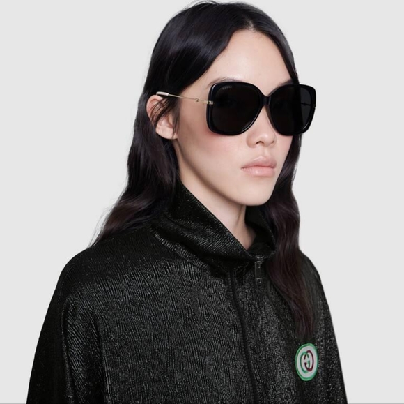 New 💯 Original  Gucci Square Acetate Sunglasses Black Gucci Eyewear - Picture 1 of 15